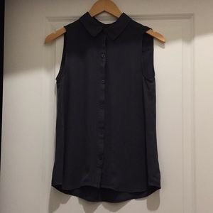 Loft grey button up sleeveless shirt with collar